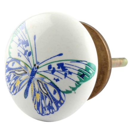 Blue Butterfly Ceramic Flat Cabinet Knob Online